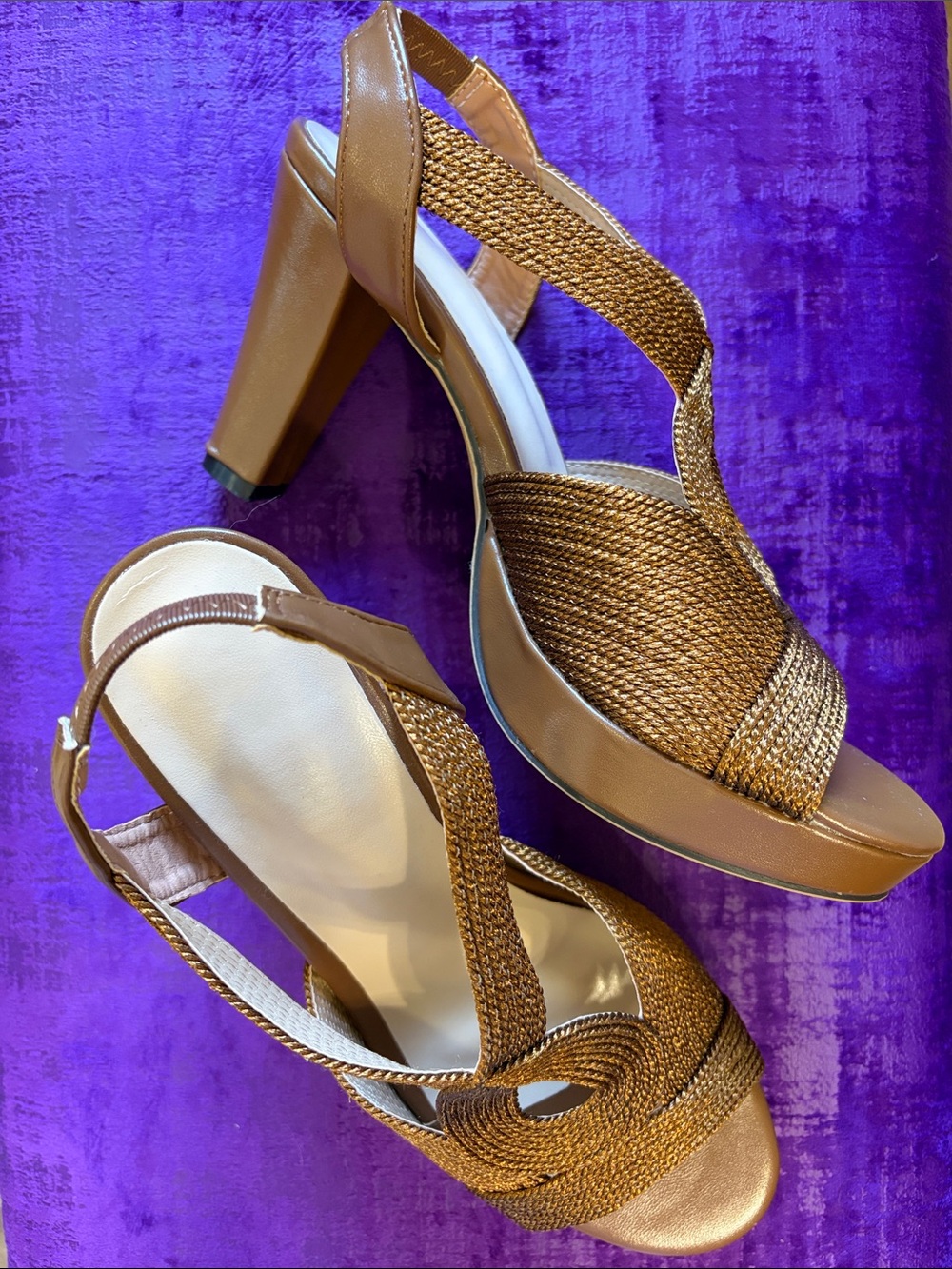 Brown Woven Platform Slingback Heels